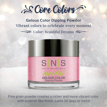 SNS Nail Dip Powder – Beautiful Dreams Pink Glitter, 14-Day Wear, No UV Lamp