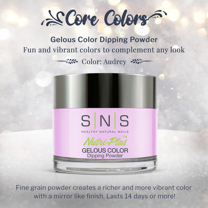 SNS Nail Dip Powder Audrey Gelous Color – Pink Pastel Dip, 14+ Day Wear, Low Odor, No UV Lamp (1.5oz)