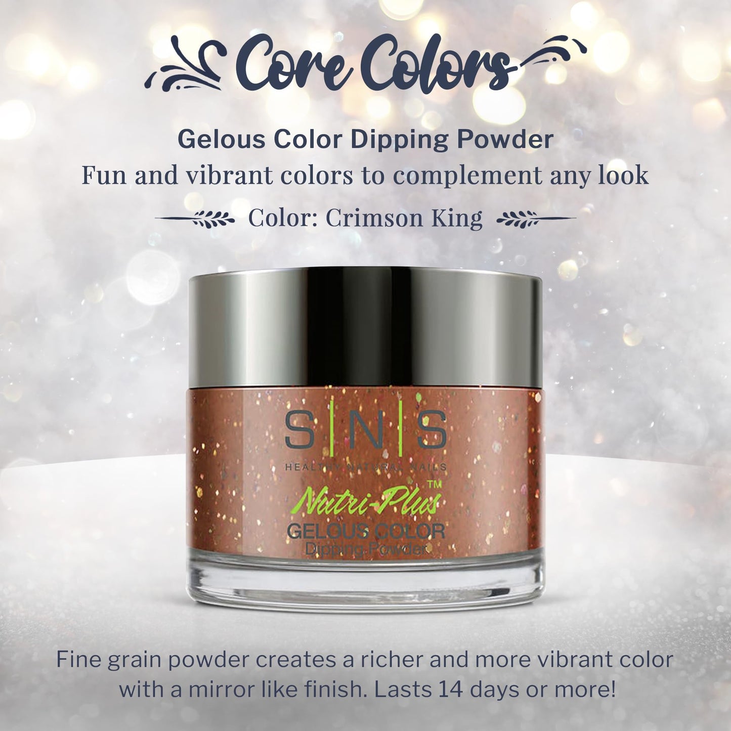 SNS Nail Dip Powder Crimson King (Brown/Glitter) – 1.5oz, No UV Lamp, Long-Lasting Color