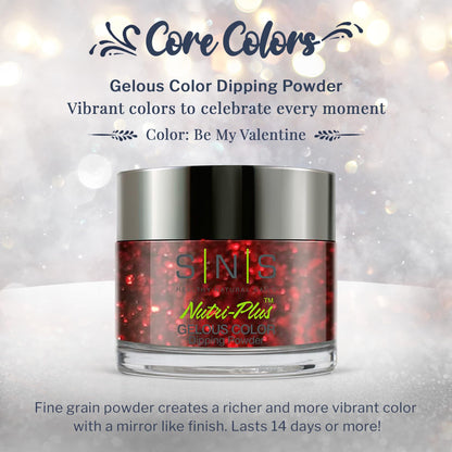 SNS Nail Dip Powder Be My Valentine – Red/Cranberry Glitter, 14+ Day Wear, Low-Odor, No UV Lamp, 1oz