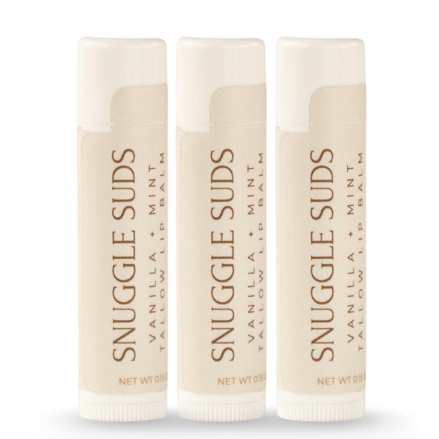 Snuggle Suds Grass-Fed Tallow Lip Balm 3-Pack – Vanilla Mint, Jojoba & Squalane