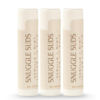 Snuggle Suds Grass-Fed Tallow Lip Balm 3-Pack – Vanilla Mint, Jojoba & Squalane