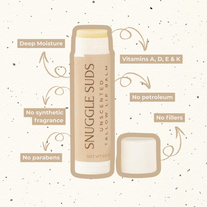 Snuggle Suds Grass-Fed Tallow Lip Balm 3-Pack – Vanilla Mint, Tangerine, Unscented