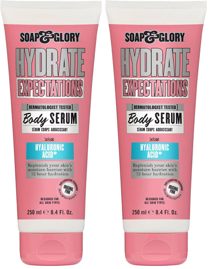 Soap & Glory Hydrate Expectations Body Serum – Hyaluronic Acid, Vegan, Lightweight & Fast-Absorbing (8.4 fl oz Pack of 2)