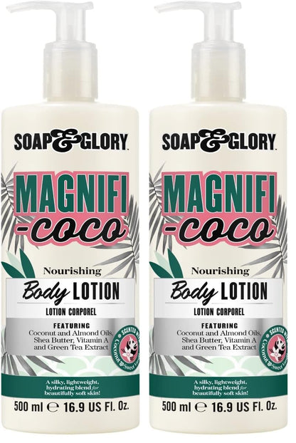 Soap & Glory Magnifi-Coco Body Lotion – Coconut Moisturizer with Shea Butter & Rose Canina Oils (500ml, Pack of 2)