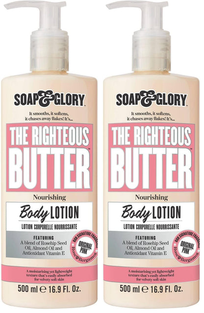 Soap & Glory Original Pink The Righteous Butter – Vegan Body Lotion, Rose & Bergamot Scent, 500ml Pack of 2
