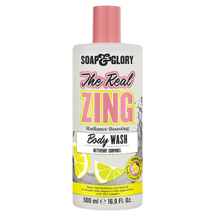 Soap & Glory The Real Zing Radiance-Boosting Body Wash – Hydrating with AHAs, Citrus Scent, 500ml
