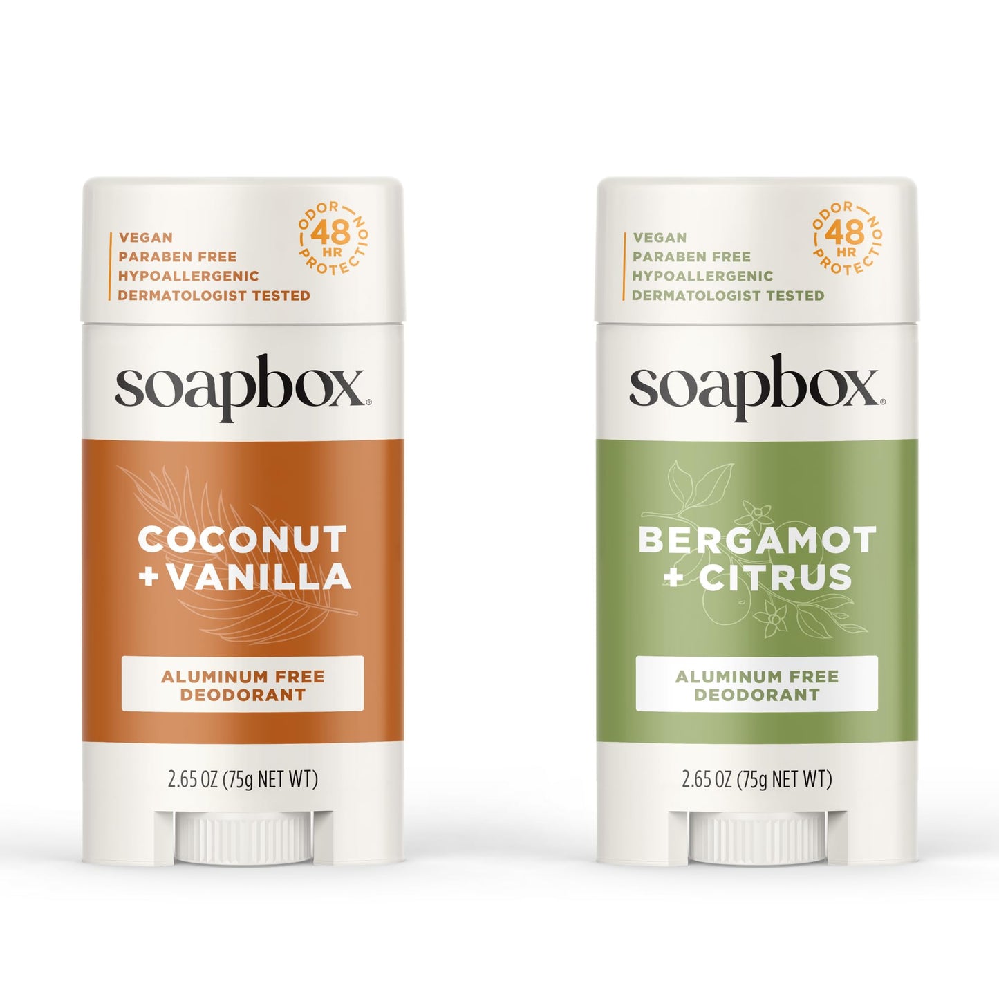 Soapbox Aluminum Free Deodorant 2-Pack – Bergamot & Citrus + Coconut & Vanilla | Natural, Aluminum-Free