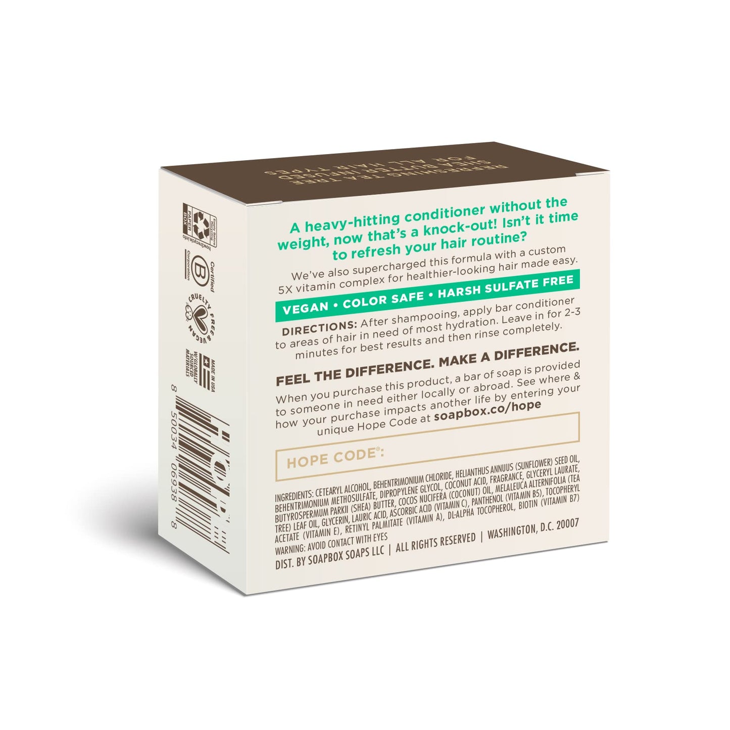 Soapbox Hair Conditioner Bar with Tea Tree Oil – Purify Dry, Damaged Hair (2oz) • Vegan, Sulfate Free