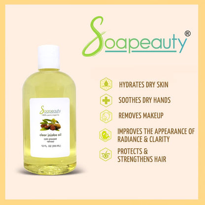 Soapeauty Clear Jojoba Oil – 100% Pure & Natural, Refined, Cold-Pressed, Hexane-Free | 12 fl oz