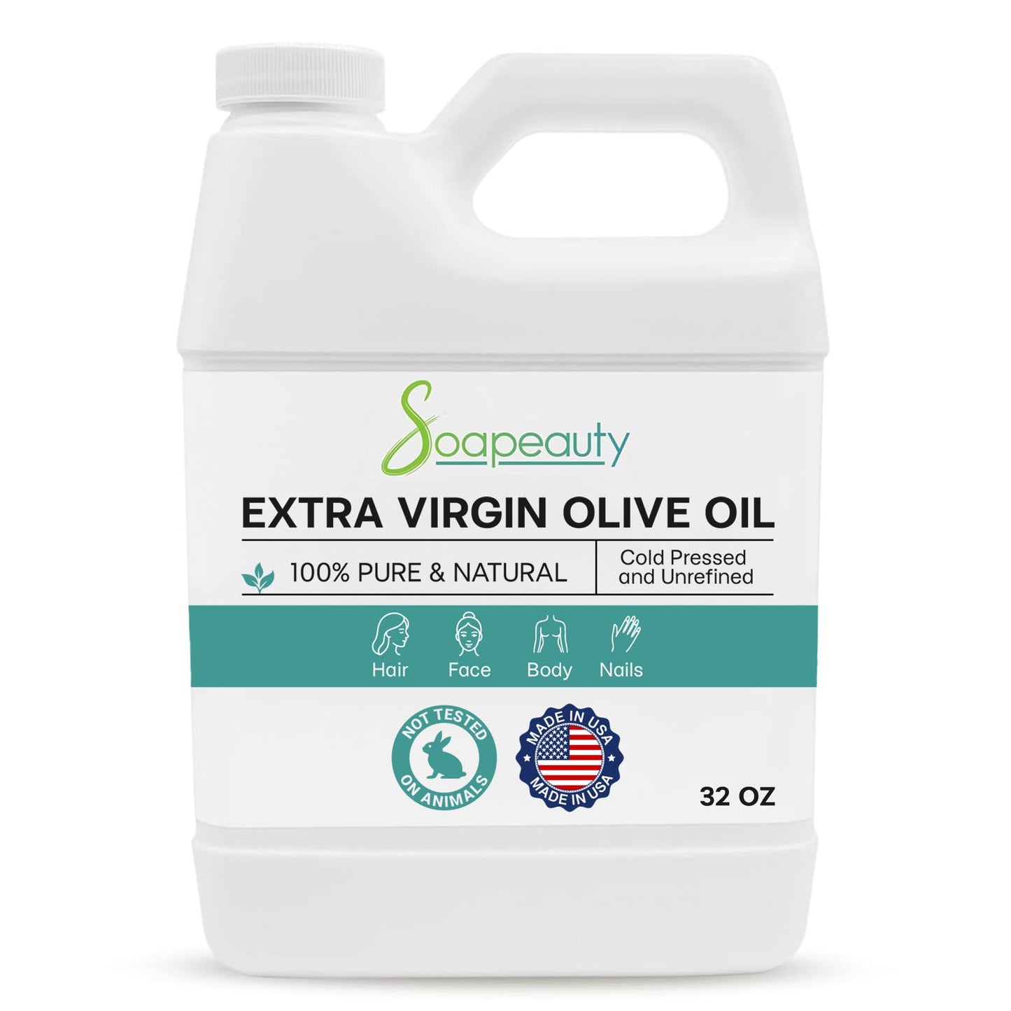 Soapeauty Extra Virgin Olive Oil – 32 oz Pure, Unrefined Carrier Oil for Skin, Hair & Soap Making