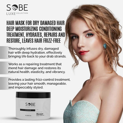 SOBE LUXE Hair Mask 8oz – Deep Conditioning for Dry, Damaged Hair | Keratin & Panthenol