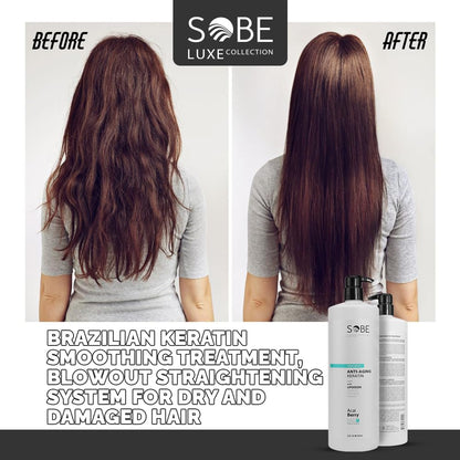 SOBE LUXE Brazilian Keratin Smoothing Treatment – 32 Oz, Forte, Sulfate-Free