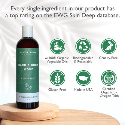 SoCal Suds & Company Organic Shea Butter Body Wash – Peppermint Castile Soap (12oz)