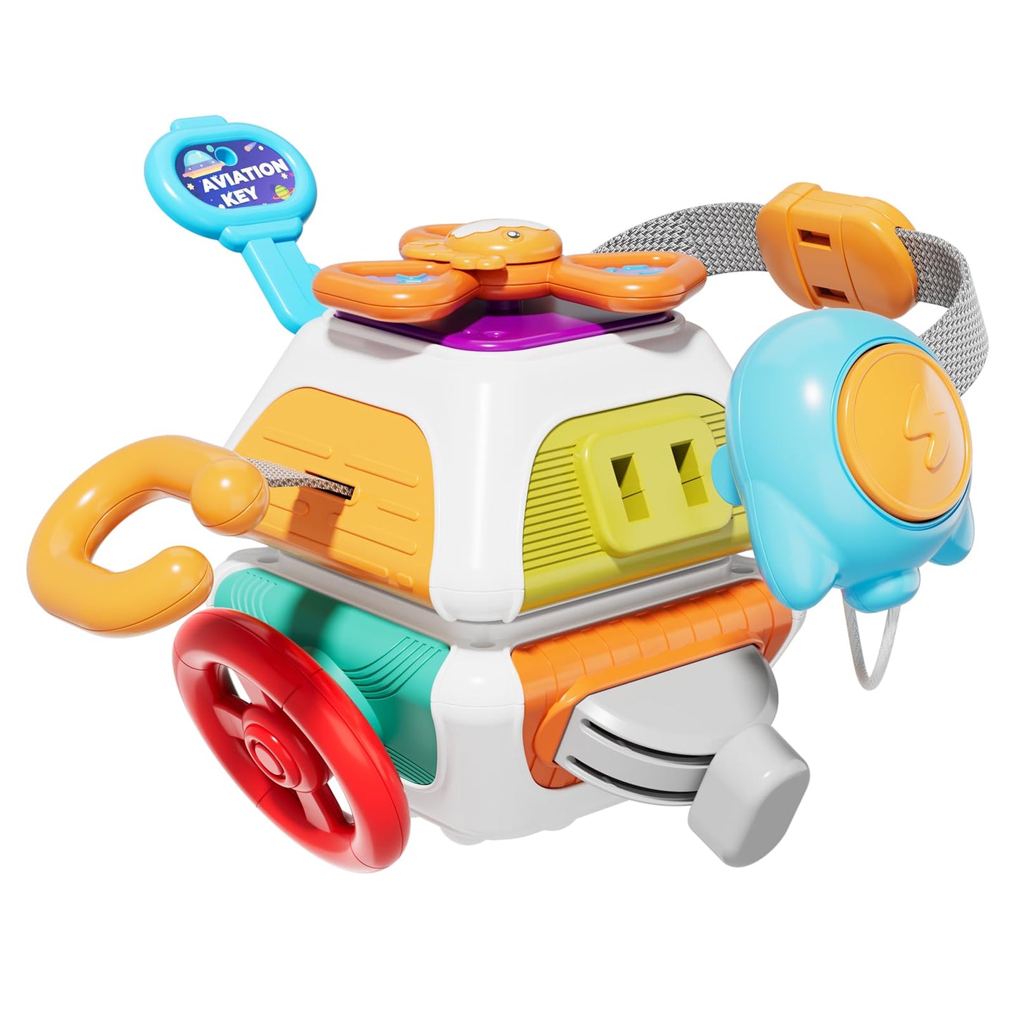 SOCBTNSO 10-in-1 Montessori Busy Board for Toddlers – Car Steering Wheel & Keys