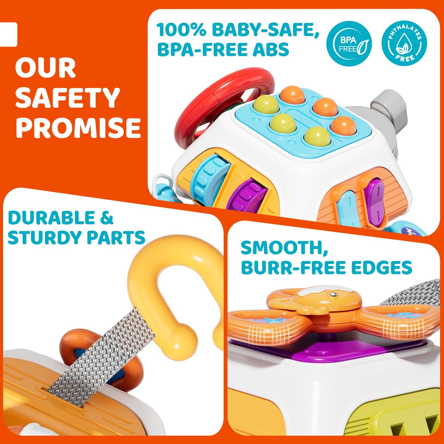 SOCBTNSO 10-in-1 Montessori Busy Board for Toddlers – Car Steering Wheel & Keys
