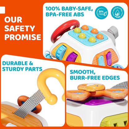 SOCBTNSO 10-in-1 Montessori Busy Board for Toddlers – Car Steering Wheel & Keys