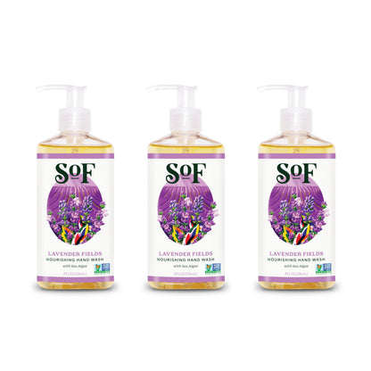 South Of France SoF Nourishing Hand Wash – Lavender Fields with Sea Algae, Coconut & Olive Oil – Vegan, Non-GMO, 3×8 oz