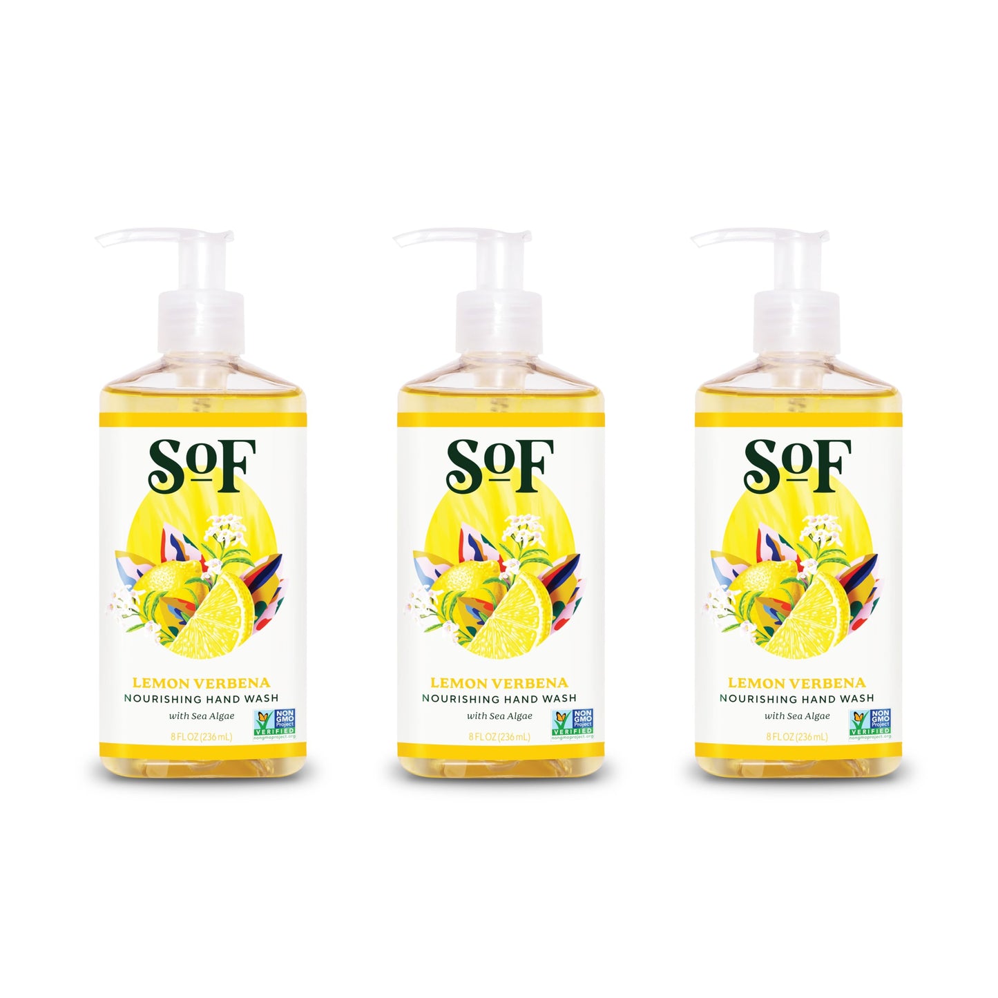 SoF Nourishing Hand Wash Lemon Verbena 8 oz Bottle (3 Pack) | Vegan & Non-GMO | South Of France