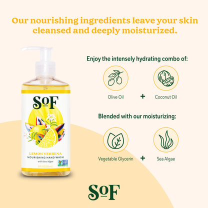 SoF Nourishing Hand Wash Lemon Verbena 8 oz Bottle (3 Pack) | Vegan & Non-GMO | South Of France