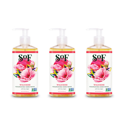 South Of France SoF Nourishing Hand Wash – Wild Rose, Sea Algae + Coconut & Olive Oil | Vegan & Non-GMO | 3 x 8oz