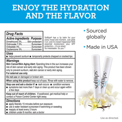 SoftLips Vanilla Lip Protectant SPF 20 – Hydrating Lip Balm (2-Pack)