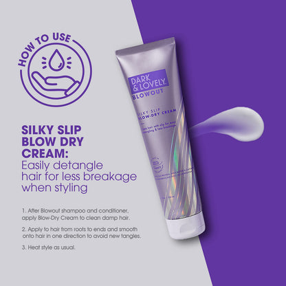 SoftSheen Dark&Lovely Silky Slip Blow Dry Cream – Heat Protectant & Detangler, 5 oz