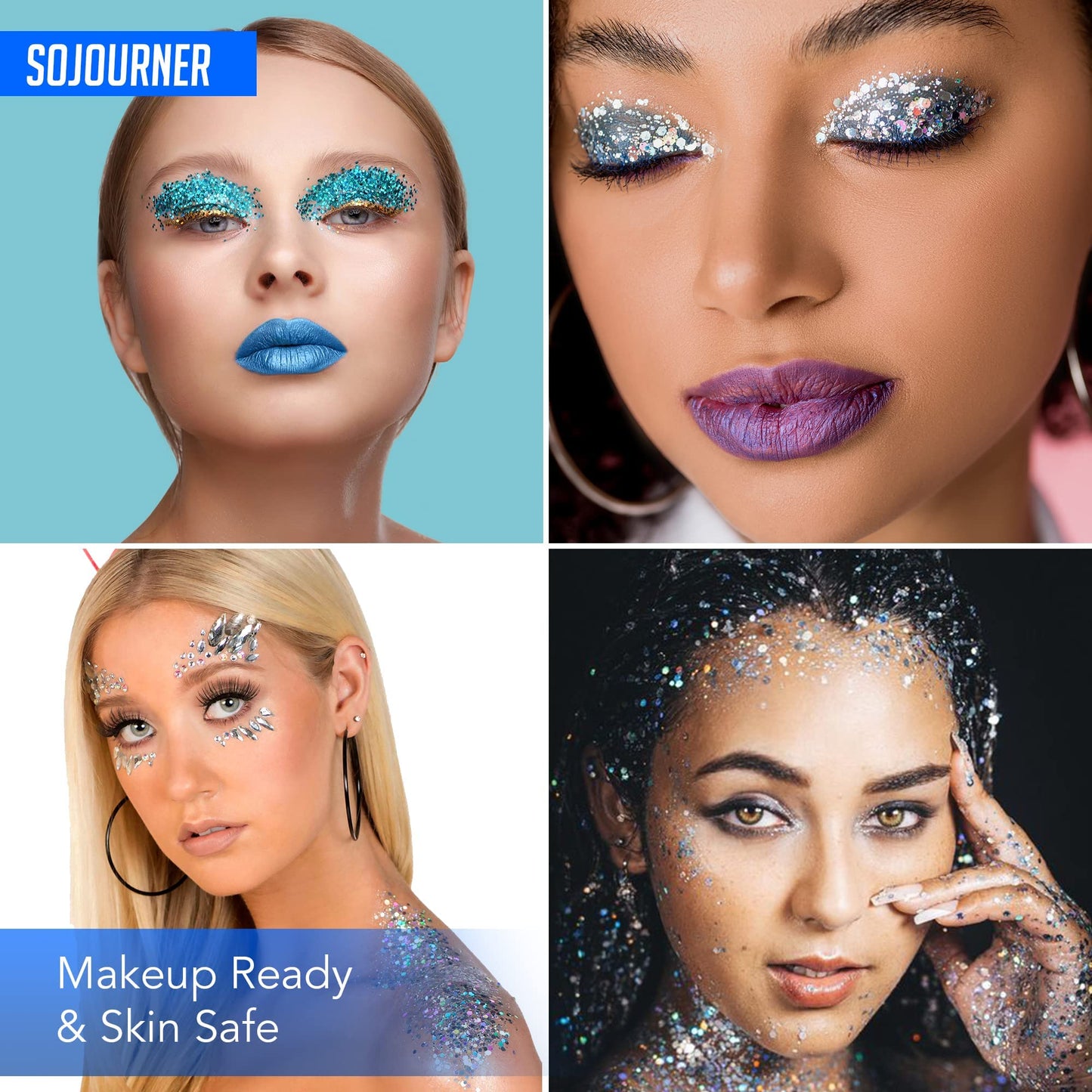 SoJourner Bags Fairy Tears Chunky Holographic Glitter – 16 Color Set + Glitter Glue