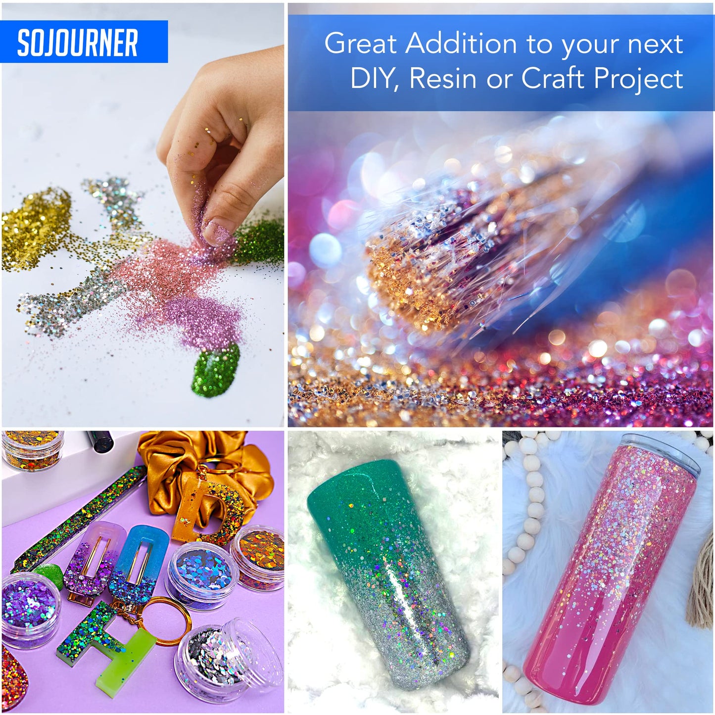 SoJourner Bags Neon Holographic Glitter – 12 Colors + Glitter Glue for Face, Hair & Nails