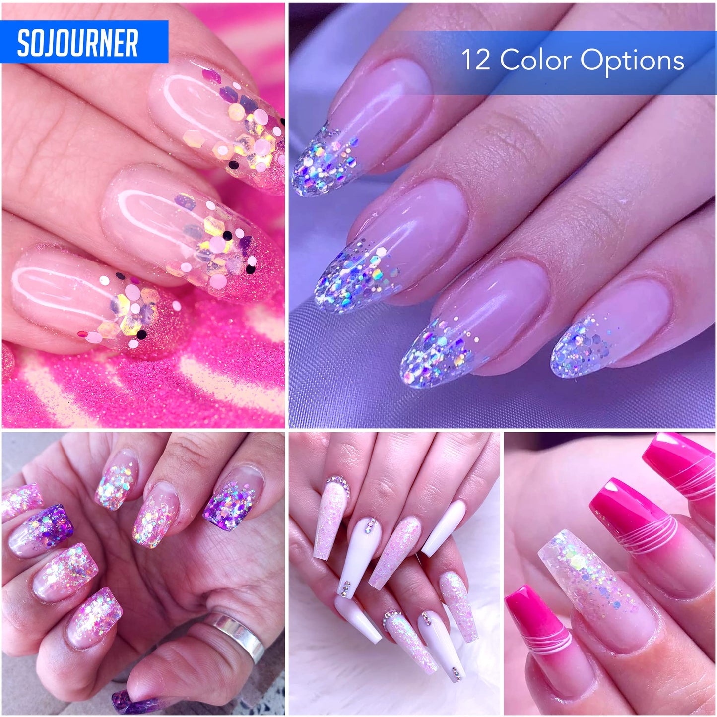 SoJourner Bags Neon Holographic Glitter – 12 Colors + Glitter Glue for Face, Hair & Nails