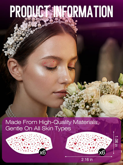 Sokfone Valentine Eye Speckles & Glitter Freckles Patches – Red Heart Design (6 Pairs)
