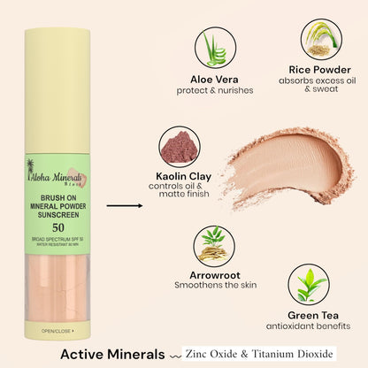 Solar Swipe Aloha Minerals Block — Brush-On SPF 50 Mineral Sunscreen for Face | Water-Resistant & Reef-Friendly