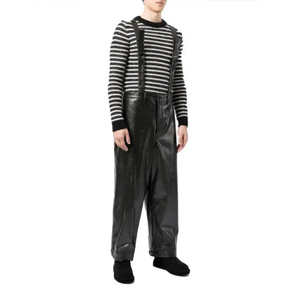 Men’s Black Leather Dungaree Jumpsuit