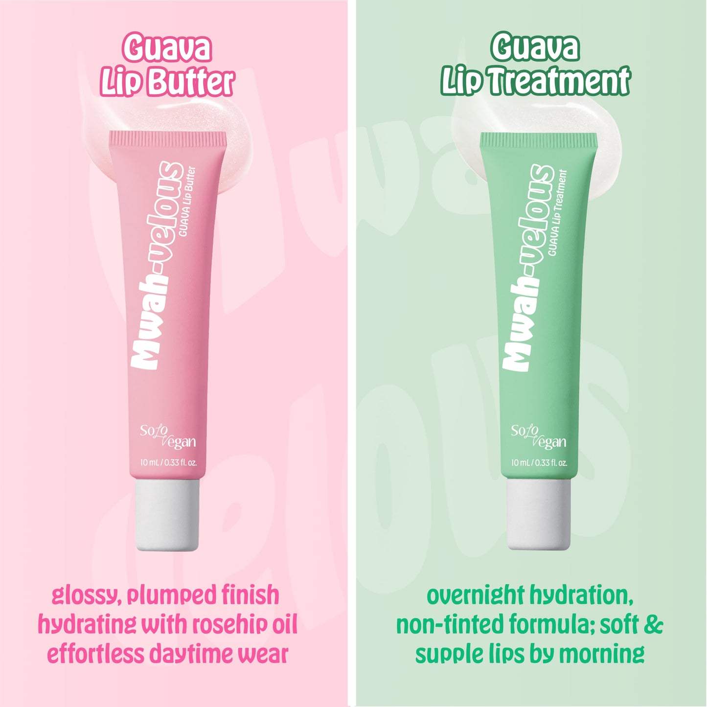 SoloVegan Mwah-velous Guava Lip Duo – Day & Night Hydration with Rosehip & Hyaluronic Acid