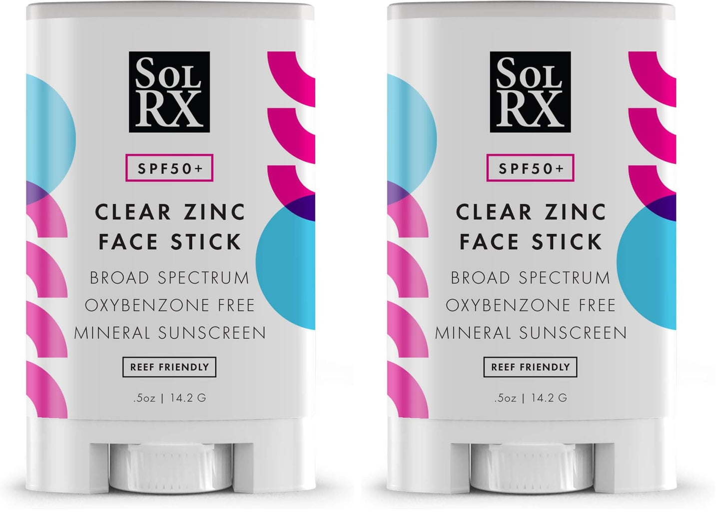 SolRX Mineral SPF 50 Sunscreen Stick for Face – Clear, Non-Greasy, Reef-Safe (Pack of 2)