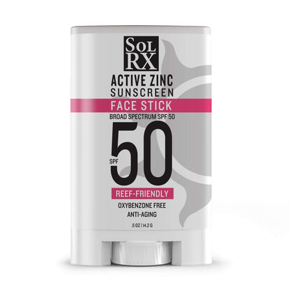 SolRX Mineral SPF 50 Sunscreen Stick for Face – Clear, Non-Greasy, Reef-Safe (Pack of 2)