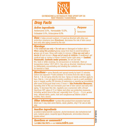 SolRX Sport Sunscreen SPF 30 Dry Spray | Reef-Friendly & Fast-Drying