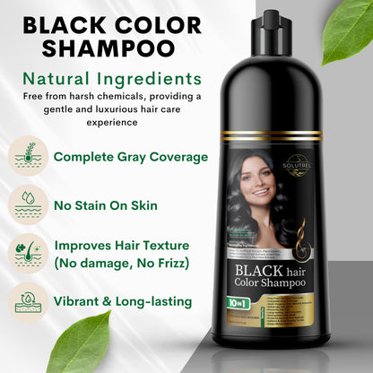 Solutrel Black Hair Dye Shampoo – Instant Gray Coverage, 10-in-1 Herbal Color (Ammonia-Free)