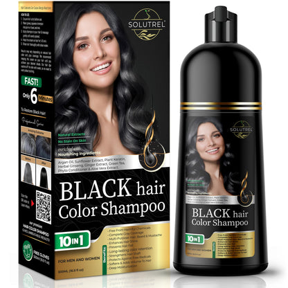 Solutrel Black Hair Dye Shampoo – Instant Gray Coverage, 10-in-1 Herbal Color (Ammonia-Free)