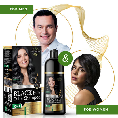Solutrel Black Hair Dye Shampoo – Instant Gray Coverage, 10-in-1 Herbal Color (Ammonia-Free)
