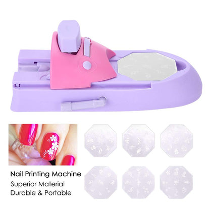 Sonew Nail Art Pattern Printer – Professional DIY Nail Stamper with 6 Stainless Templates