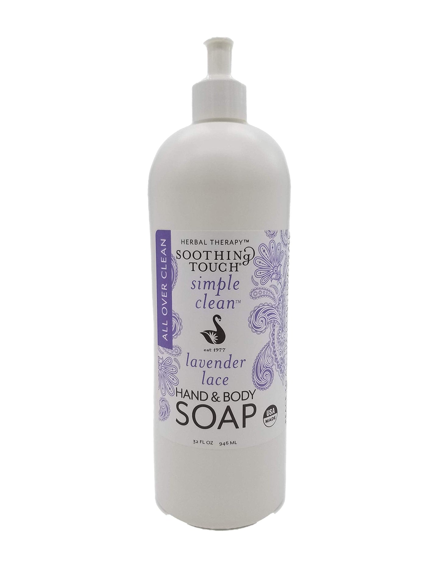 Soothing Touch Lavender Lace Hand & Body Soap – 32 oz, Professional Grade Lavender Oil, Vegan & Paraben Free