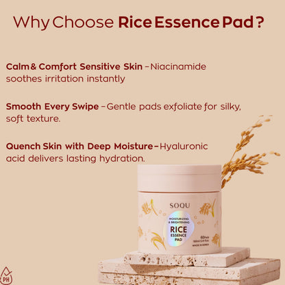 SOQU Rice Essence Pads – Brightening & Hydrating Facial Pads (60 Count, 160ml) | Made in Korea