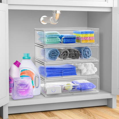 Sorbus Acrylic Storage Containers 2 Pack - Stackable Clear Bins for Bathroom Organization (12.1 Wide)