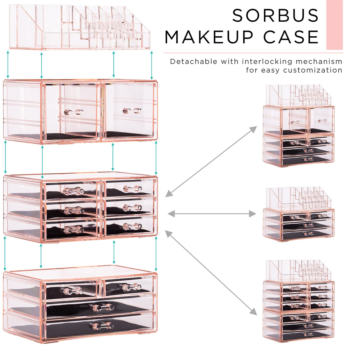 Sorbus Large Makeup Organizer - Clear Stackable Vanity Storage with 12 Drawers