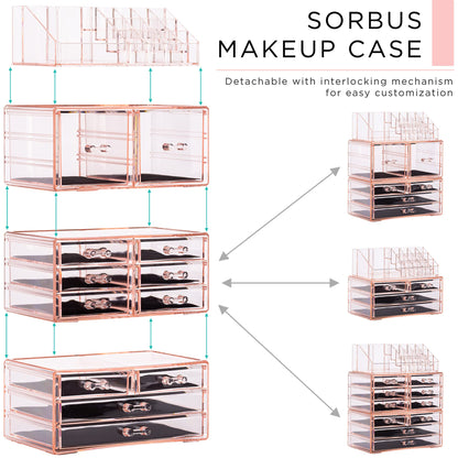 Sorbus Large Makeup Organizer - Clear Stackable Vanity Storage with 12 Drawers