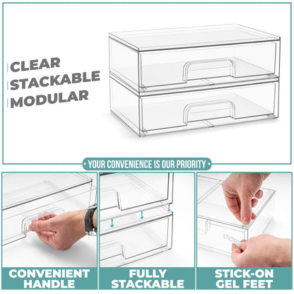 Sorbus Acrylic Storage Containers 2 Pack - Stackable Clear Bins for Bathroom Organization (12.1 Wide)