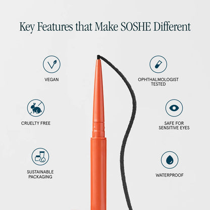SOSHE Beauty - Waterproof Precision Eyeliner | 1.5mm Gel Liner | Memories of Blue Navy | Refillable & Cruelty-Free