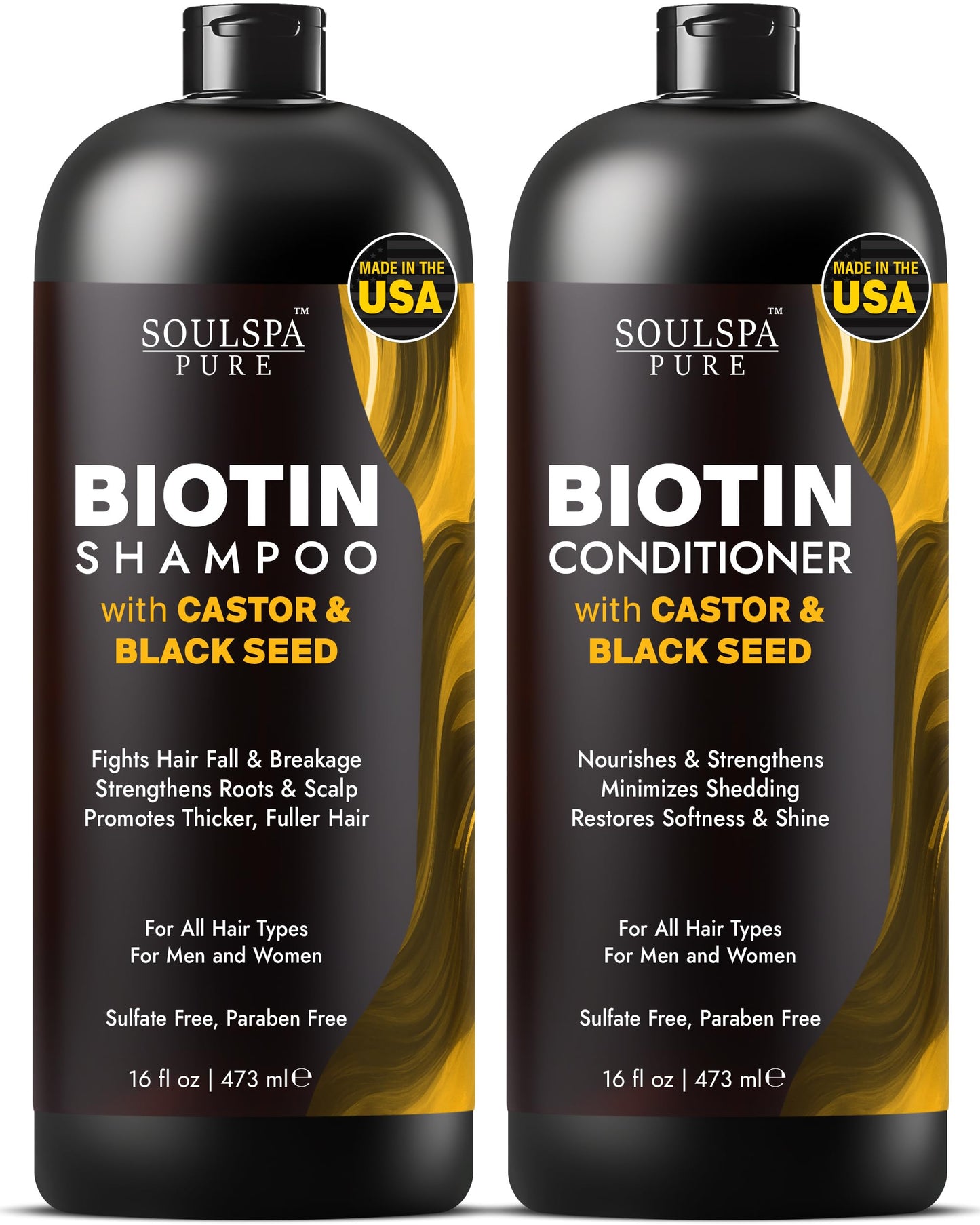 SOULSPA PURE Biotin Shampoo & Conditioner Set — Castor & Black Seed, Sulfate Free