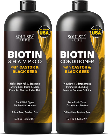SOULSPA PURE Biotin Shampoo & Conditioner Set — Castor & Black Seed, Sulfate Free